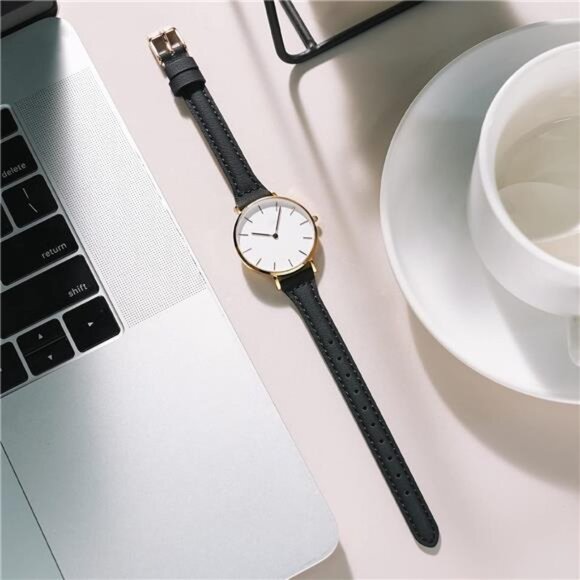 Christmas Gift Quick Release Leather Watch Bands for Women Ladies Watch Black